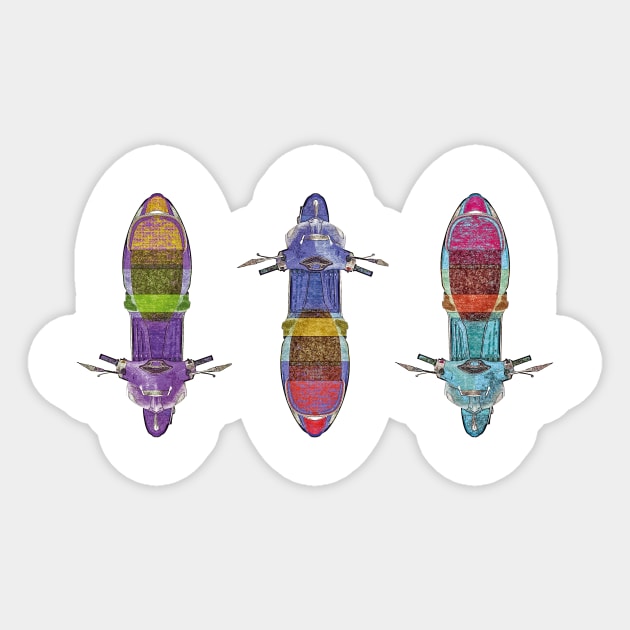 3 Vespa Piaggio scooters from above Sticker by AaaahEeeekStudio